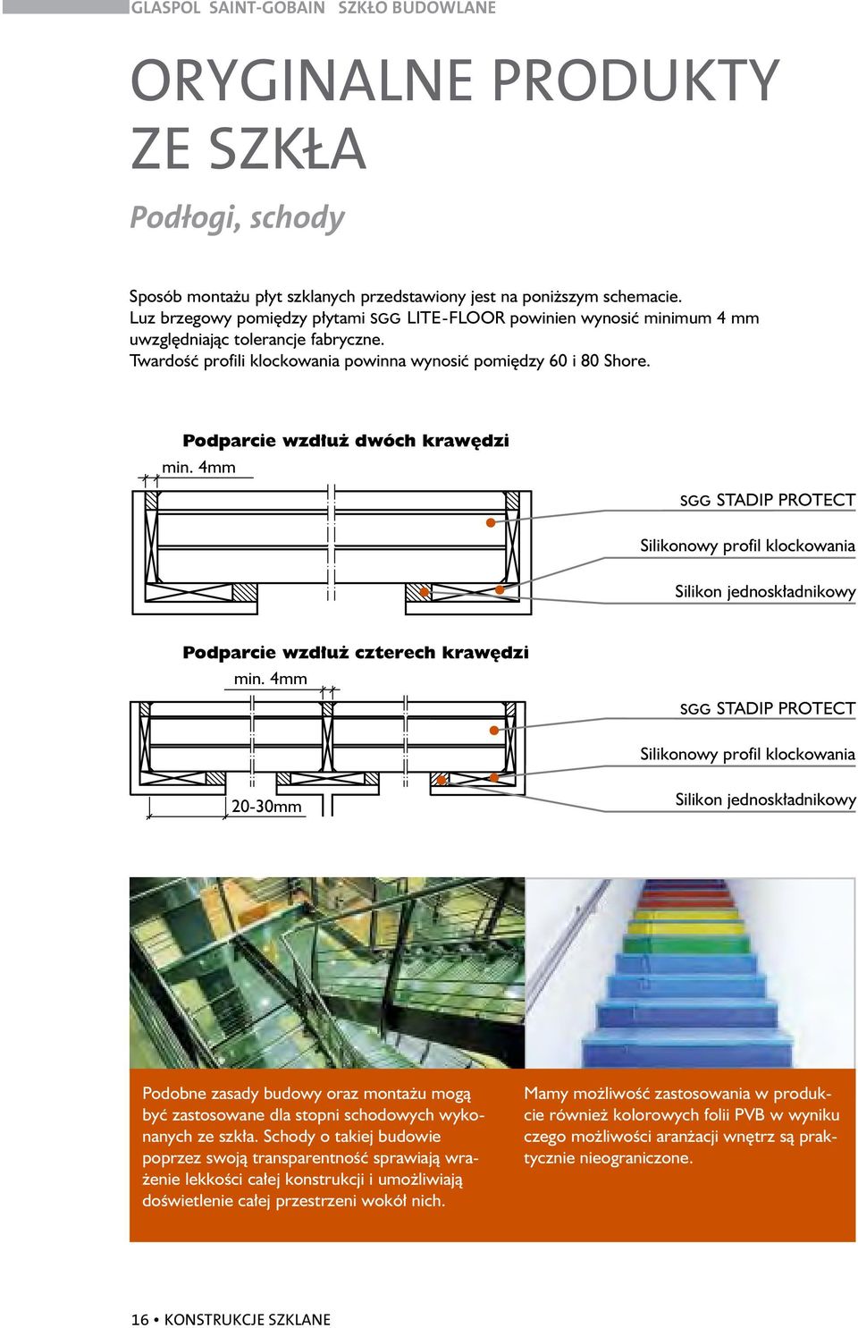 Podparcie wzd u dwóch kraw dzi min. 4mm SGG STADIP PROTECT Silikonowy profil klockowania Silikon jednosk adnikowy Podparcie wzd u czterech kraw dzi min.