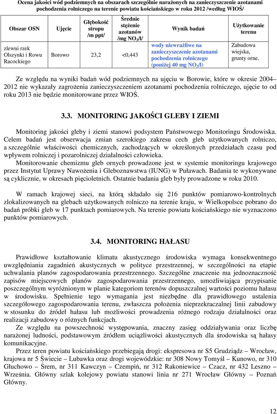 rolniczego (poniżej 40 mg NO 3 /l) Użytkowanie terenu Zabudowa wiejska, grunty orne.