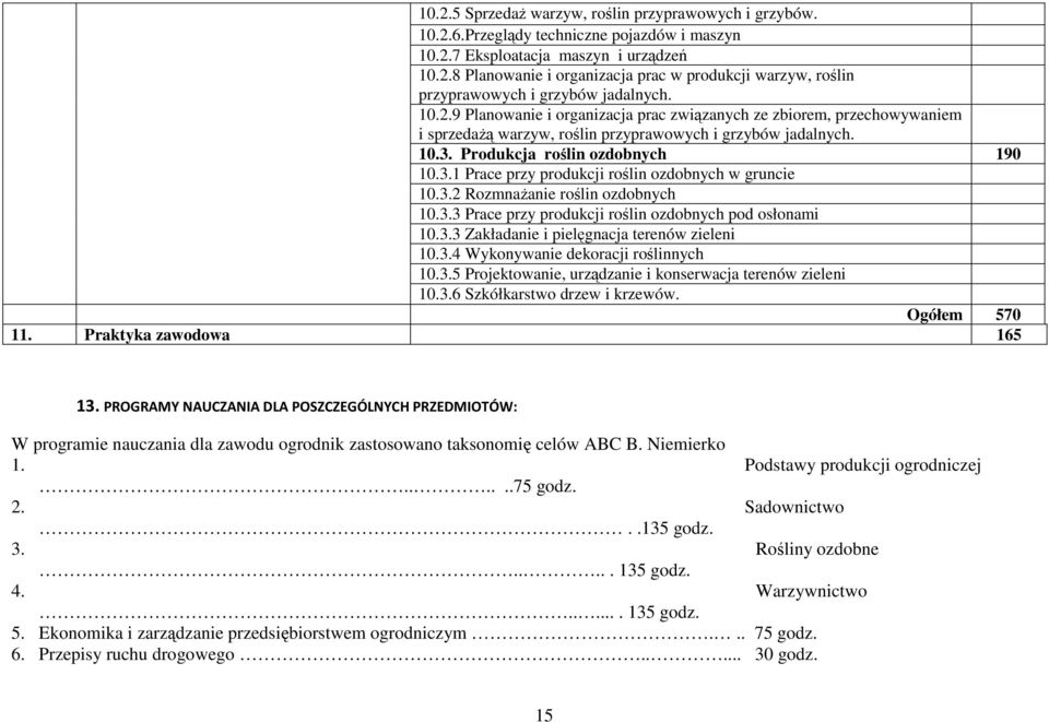 3.2 Rozmnażanie roślin ozdobnych 10.3.3 race przy produkcji roślin ozdobnych pod osłonami 10.3.3 Zakładanie i pielęgnacja terenów zieleni 10.3.4 Wykonywanie dekoracji roślinnych 10.3.5 rojektowanie, urządzanie i konserwacja terenów zieleni 10.