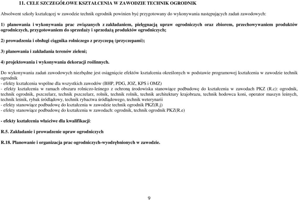 ogrodniczych; 2) prowadzenia i obsługi ciągnika rolniczego z przyczepą (przyczepami); 3) planowania i zakładania terenów zieleni; 4) projektowania i wykonywania dekoracji roślinnych.