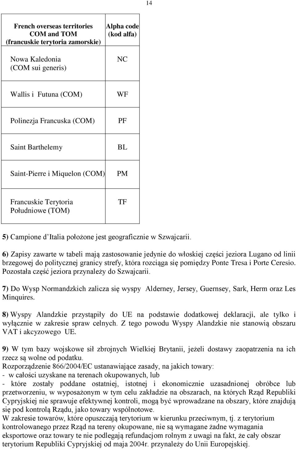 6) Zapisy zawarte w tabeli mają zastosowanie jedynie do włoskiej części jeziora Lugano od linii brzegowej do politycznej granicy strefy, która rozciąga się pomiędzy Ponte Tresa i Porte Ceresio.