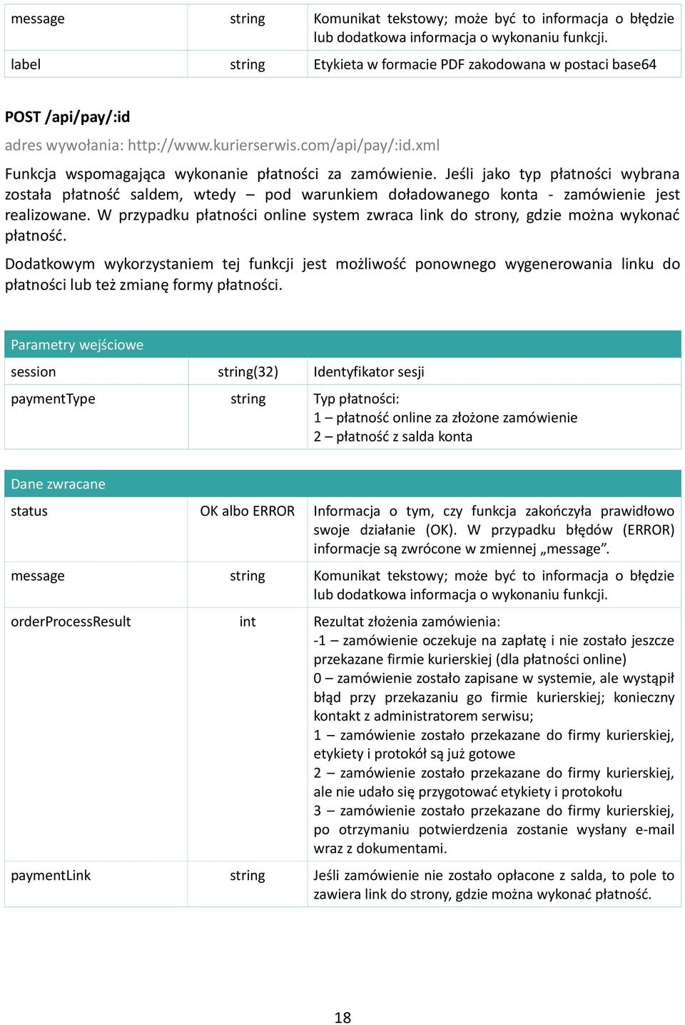 W przypadku płatności online system zwraca link do strony, gdzie można wykonać płatność.