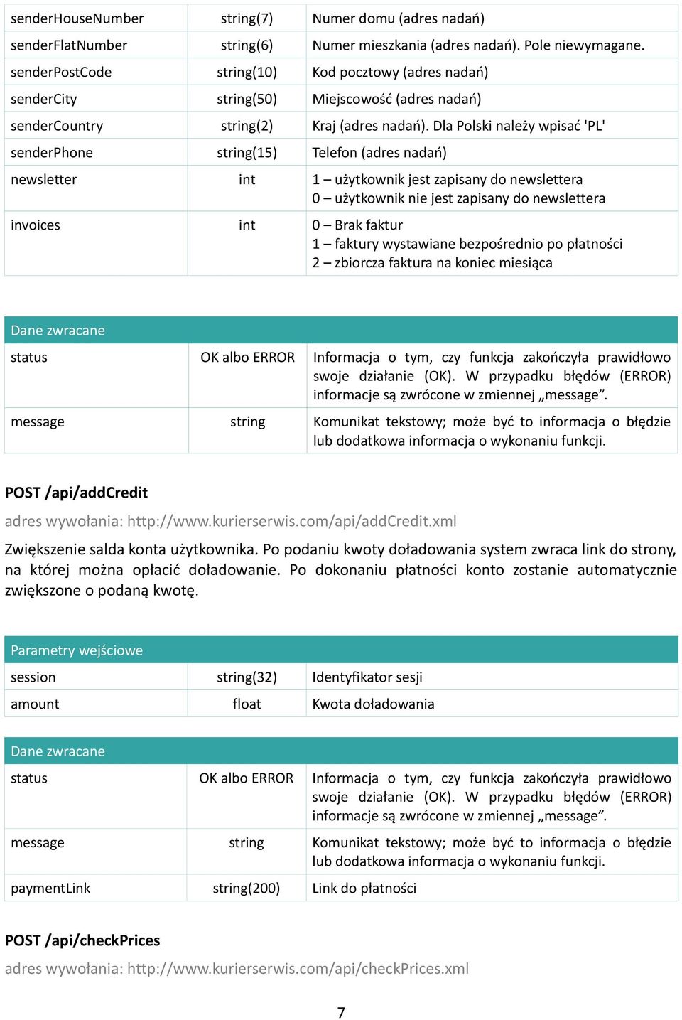 Dla Polski należy wpisać 'PL' senderphone string(15) Telefon (adres nadań) newsletter int 1 użytkownik jest zapisany do newslettera 0 użytkownik nie jest zapisany do newslettera invoices int 0 Brak