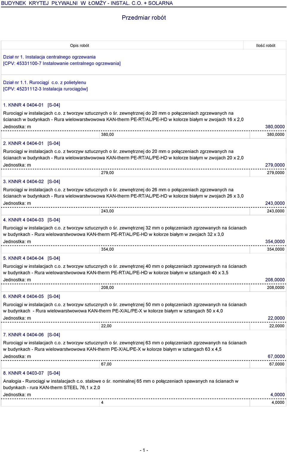 zewnętrznej do 20 mm o połączeniach zgrzewanych na ścianach w budynkach - Rura wielowarstwowowa KAN-therm PE-RT/AL/PE-HD w kolorze białym w zwojach 16 x 2,0 Jednostka: m 380,0000 2.