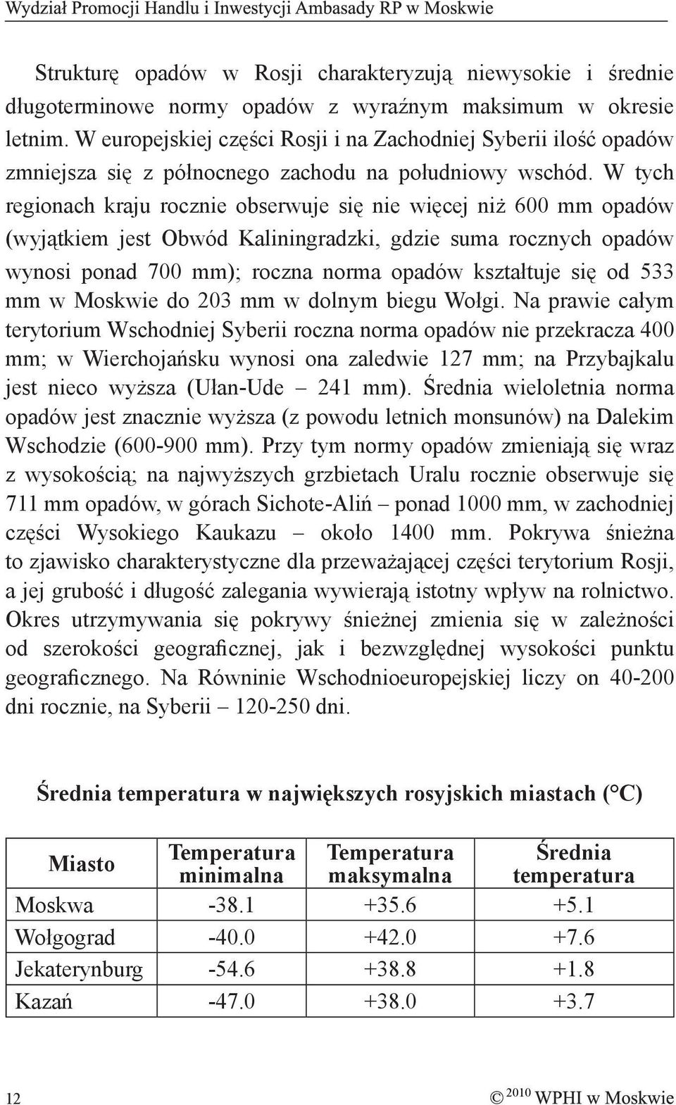 W tych regionach kraju rocznie obserwuje się nie więcej niż 600 mm opadów (wyjątkiem jest Obwód Kaliningradzki, gdzie suma rocznych opadów wynosi ponad 700 mm); roczna norma opadów kształtuje się od