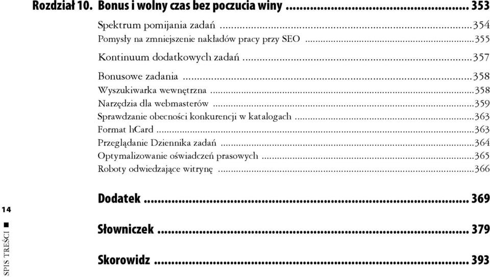 ..358 Wyszukiwarka wewnętrzna...358 Narzędzia dla webmasterów...359 Sprawdzanie obecności konkurencji w katalogach.