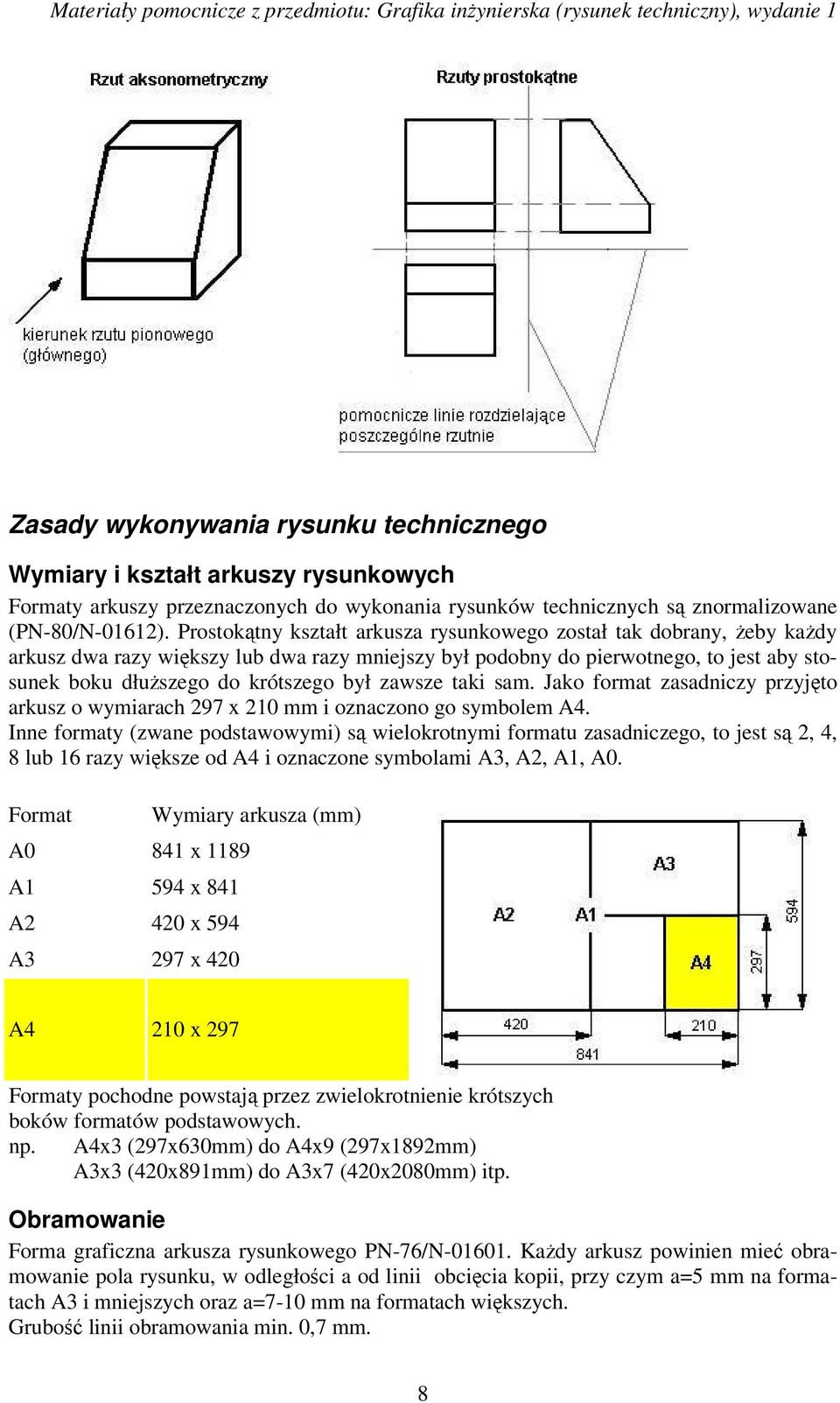 zawsze taki sam. Jako format zasadniczy przyjęto arkusz o wymiarach 297 x 210 mm i oznaczono go symbolem A4.