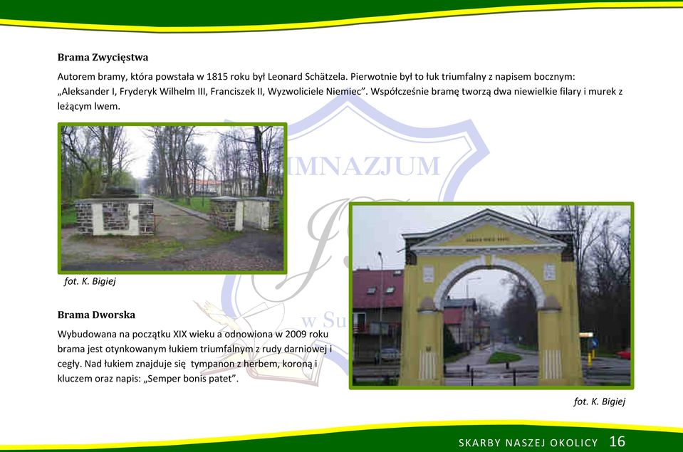 Współcześnie bramę tworzą dwa niewielkie filary i murek z leżącym lwem. fot. K.