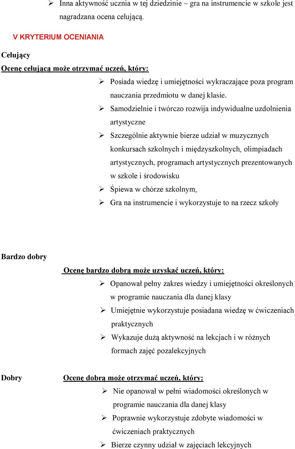 Samodzielnie i twórczo rozwija indywidualne uzdolnienia artystyczne Szczególnie aktywnie bierze udział w muzycznych konkursach szkolnych i międzyszkolnych, olimpiadach artystycznych, programach