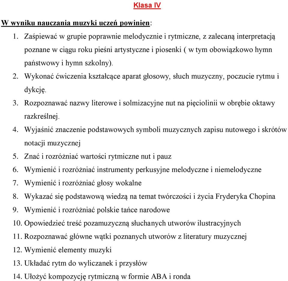 Wykonać ćwiczenia kształcące aparat głosowy, słuch muzyczny, poczucie rytmu i dykcję. 3. Rozpoznawać nazwy literowe i solmizacyjne nut na pięciolinii w obrębie oktawy razkreślnej. 4.