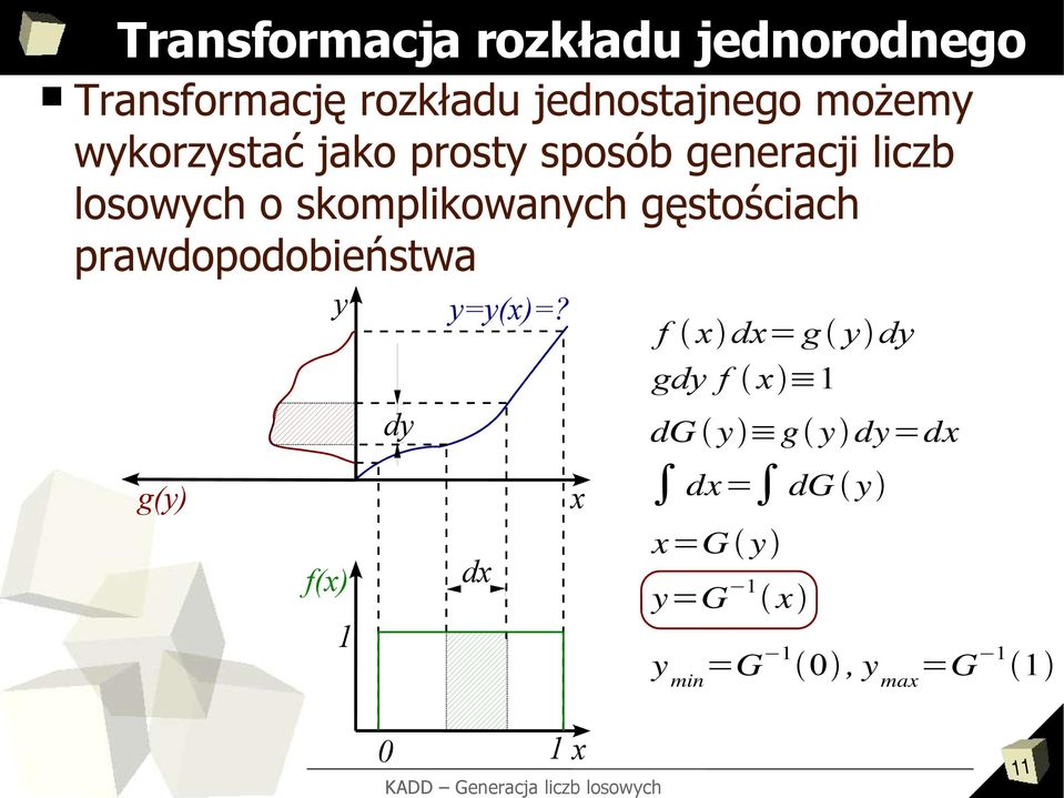 gęstościach prawdopodobieństwa g(y) y f(x) 1 1,02cm dy y=y(x)=?