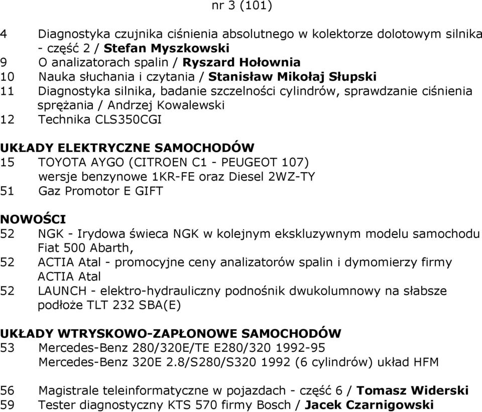 wersje benzynowe 1KR-FE oraz Diesel 2WZ-TY 51 Gaz Promotor E GIFT NOWOŚCI 52 NGK - Irydowa świeca NGK w kolejnym ekskluzywnym modelu samochodu Fiat 500 Abarth, 52 ACTIA Atal - promocyjne ceny