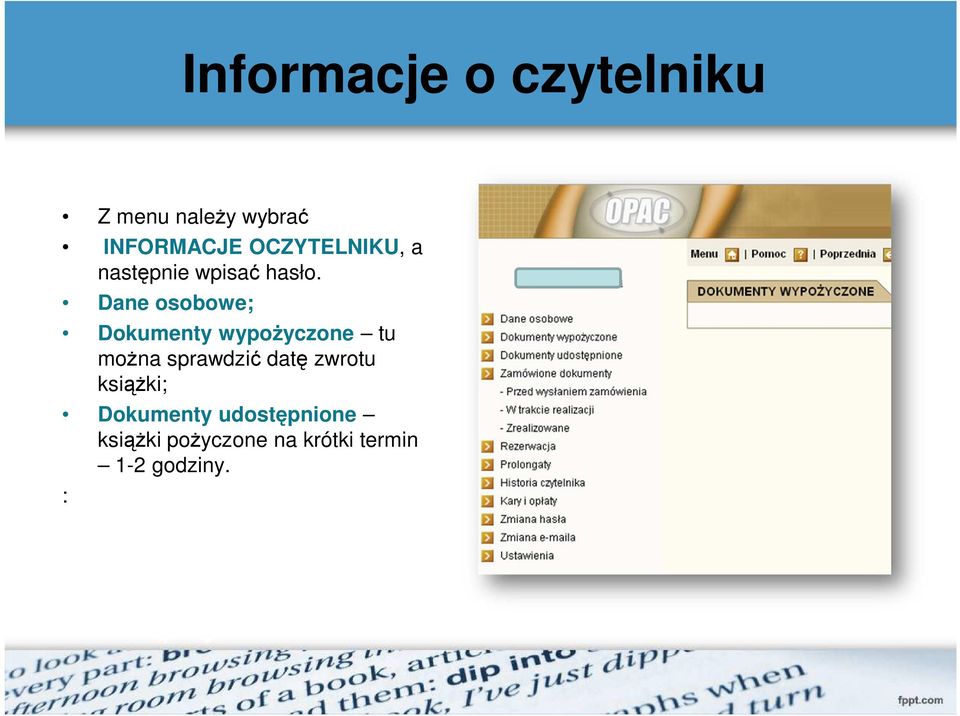 Dane osobowe; Dokumenty wypoŝyczone tu moŝna sprawdzić datę