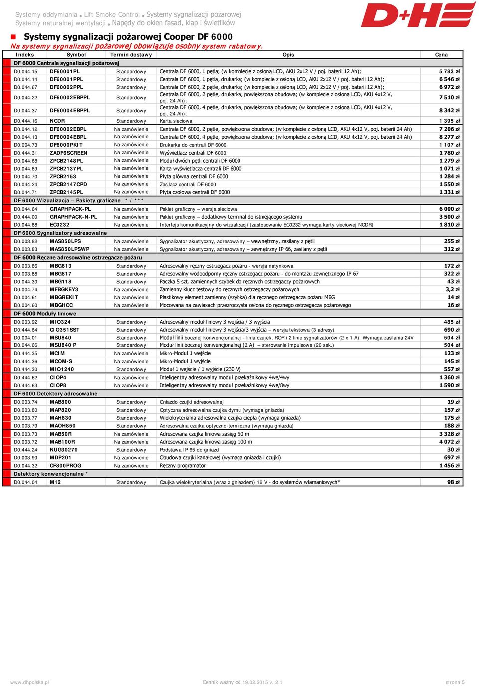 baterii 12 Ah); 6 546 zł D0.044.67 DF60002PPL Standardowy Centrala DF 6000, 2 pętle, drukarka; (w komplecie z osłoną LCD, AKU 2x12 V / poj. baterii 12 Ah); 6 972 zł D0.044.22 DF60002EBPPL Standardowy Centrala DF 6000, 2 pętle, drukarka, powiększona obudowa; (w komplecie z osłoną LCD, AKU 4x12 V, poj.