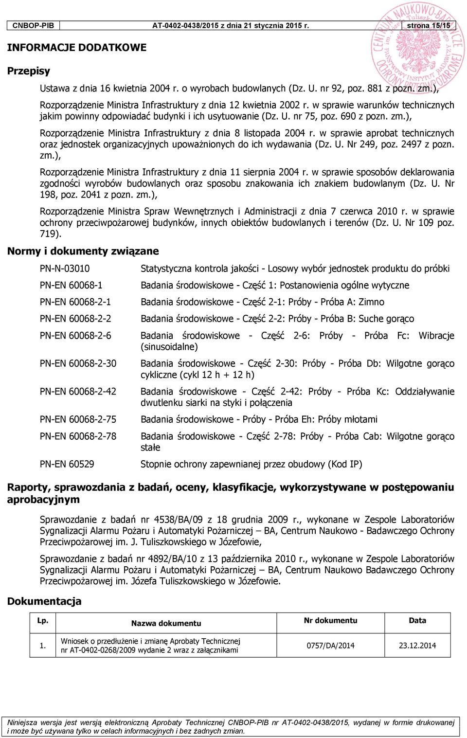 ), Rozporządzenie Ministra Infrastruktury z dnia 8 listopada 2004 r. w sprawie aprobat technicznych oraz jednostek organizacyjnych upoważnionych do ich wydawania (Dz. U. Nr 249, poz. 2497 z pozn. zm.