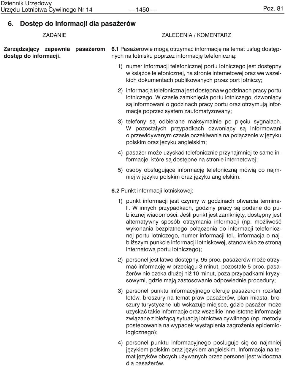 na stronie internetowej oraz we wszelkich dokumentach publikowanych przez port lotniczy; 2) informacja telefoniczna jest dostępna w godzinach pracy portu lotniczego.