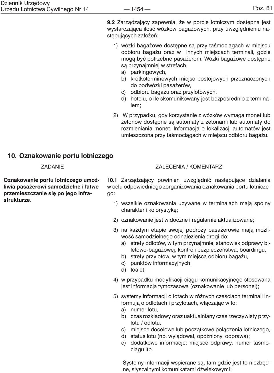 odbioru bagażu oraz w innych miejscach terminali, gdzie mogą być potrzebne pasażerom.