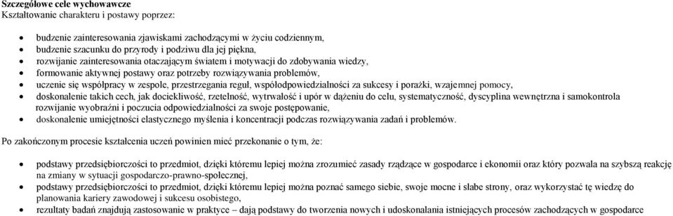 reguł, współodpowiedzialności za sukcesy i porażki, wzajemnej pomocy, doskonalenie takich cech, jak dociekliwość, rzetelność, wytrwałość i upór w dążeniu do celu, systematyczność, dyscyplina