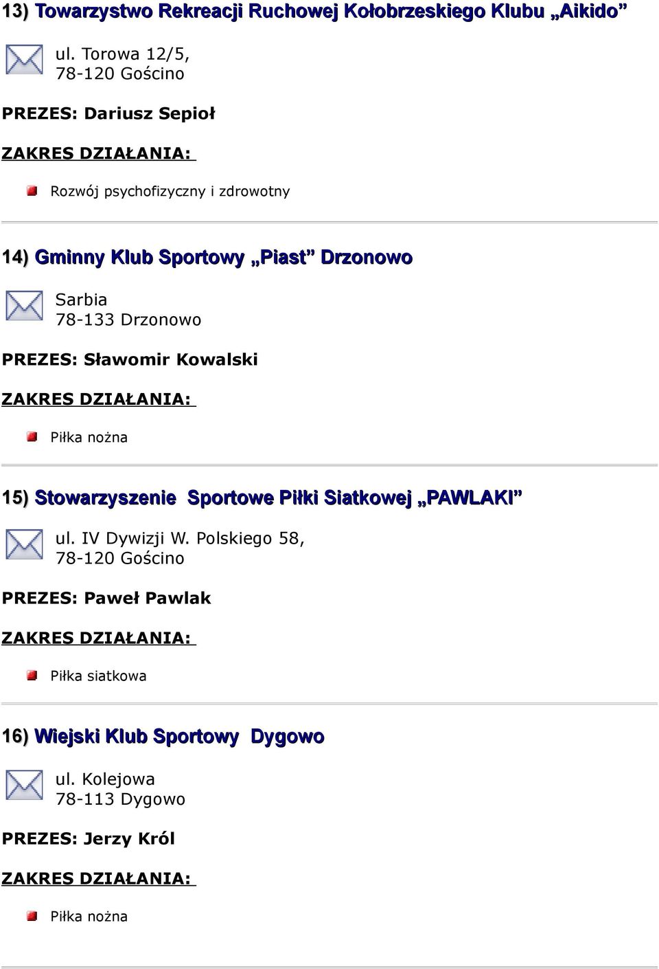 Piast Drzonowo Sarbia 78-133 Drzonowo PREZES: Sławomir Kowalski 15) Stowarzyszenie Sportowe Piłki Siatkowej