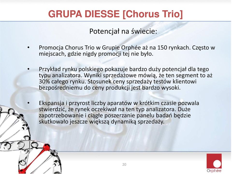 Stosunek ceny sprzedaży testów klientowi bezpośredniemu do ceny produkcji jest bardzo wysoki.