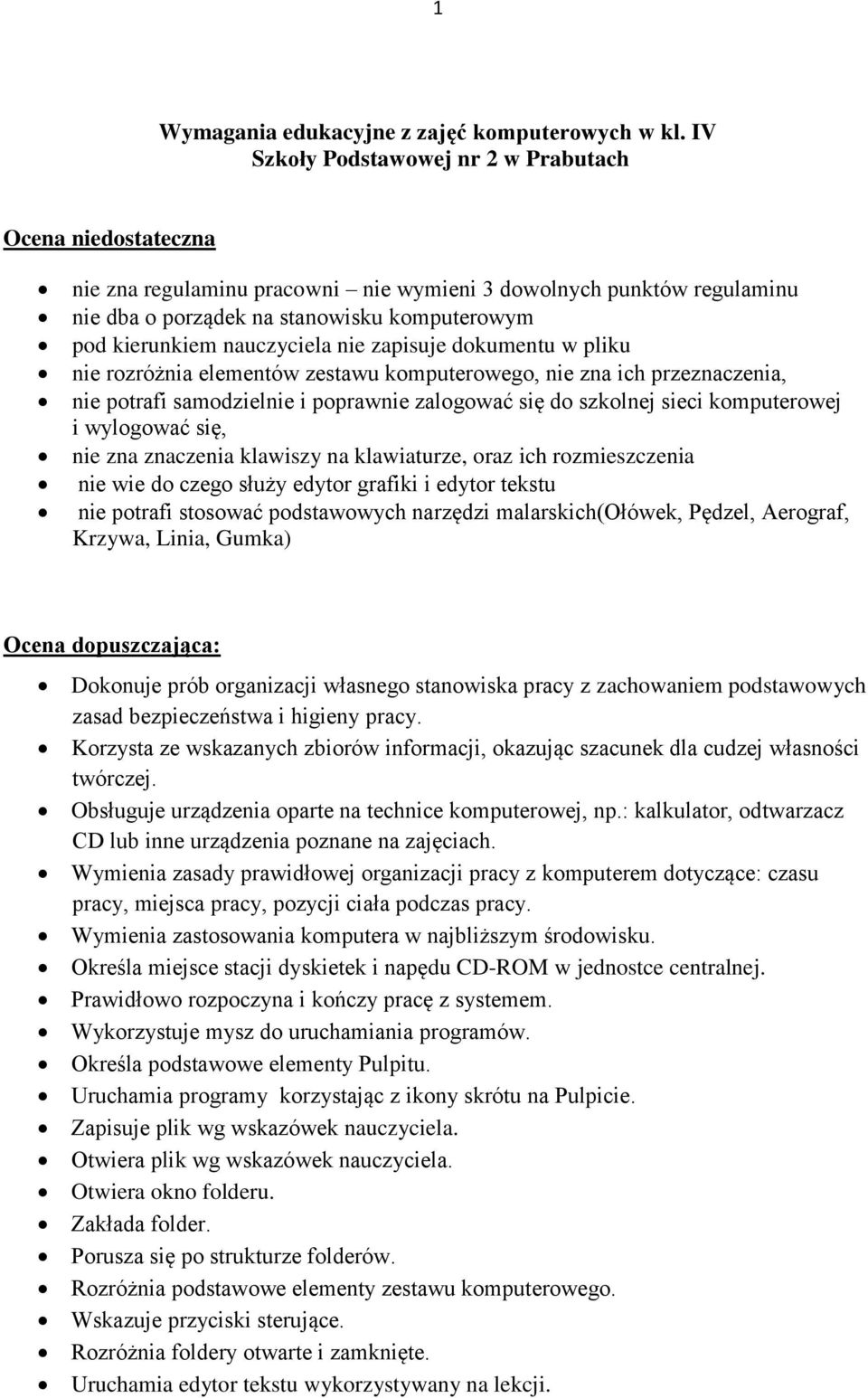 nauczyciela nie zapisuje dokumentu w pliku nie rozróżnia elementów zestawu komputerowego, nie zna ich przeznaczenia, nie potrafi samodzielnie i poprawnie zalogować się do szkolnej sieci komputerowej