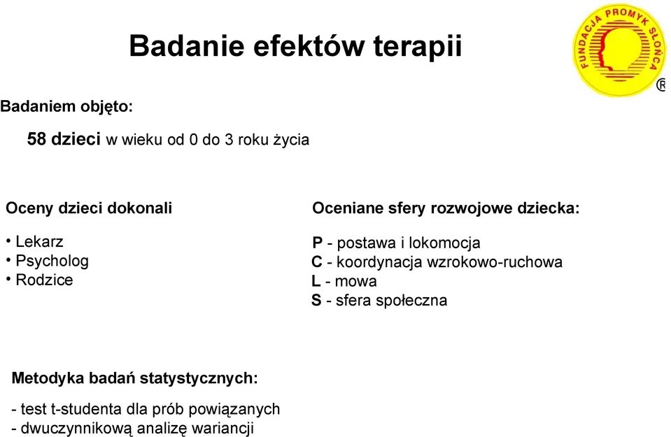 postawa i lokomocja - koordynacja wzrokowo-ruchowa L - mowa S - sfera społeczna