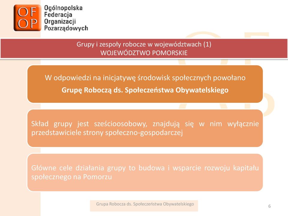 Społeczeostwa Obywatelskiego Skład grupy jest sześcioosobowy, znajdują się w nim wyłącznie