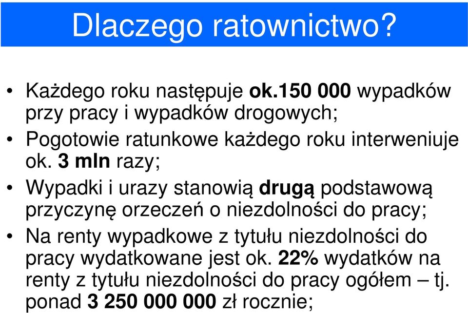 3 mln razy; Wypadki i urazy stanowią drugą podstawową przyczynę orzeczeń o niezdolności do pracy; Na