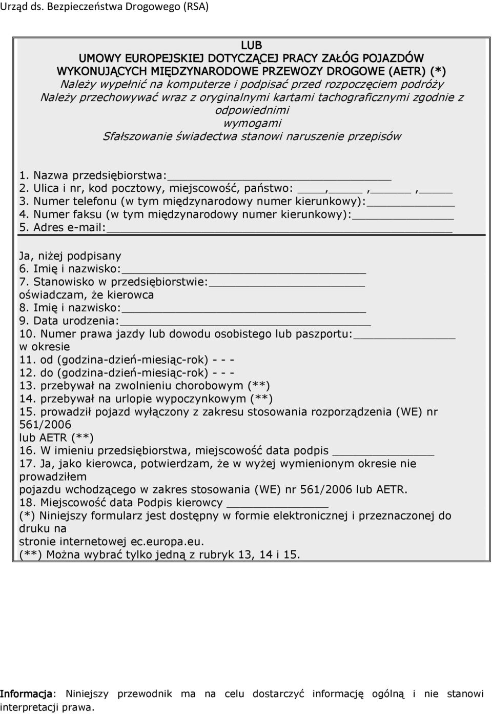 Ulica i nr, kod pocztowy, miejscowość, państwo:,,, 3. Numer telefonu (w tym międzynarodowy numer kierunkowy): 4. Numer faksu (w tym międzynarodowy numer kierunkowy): 5.