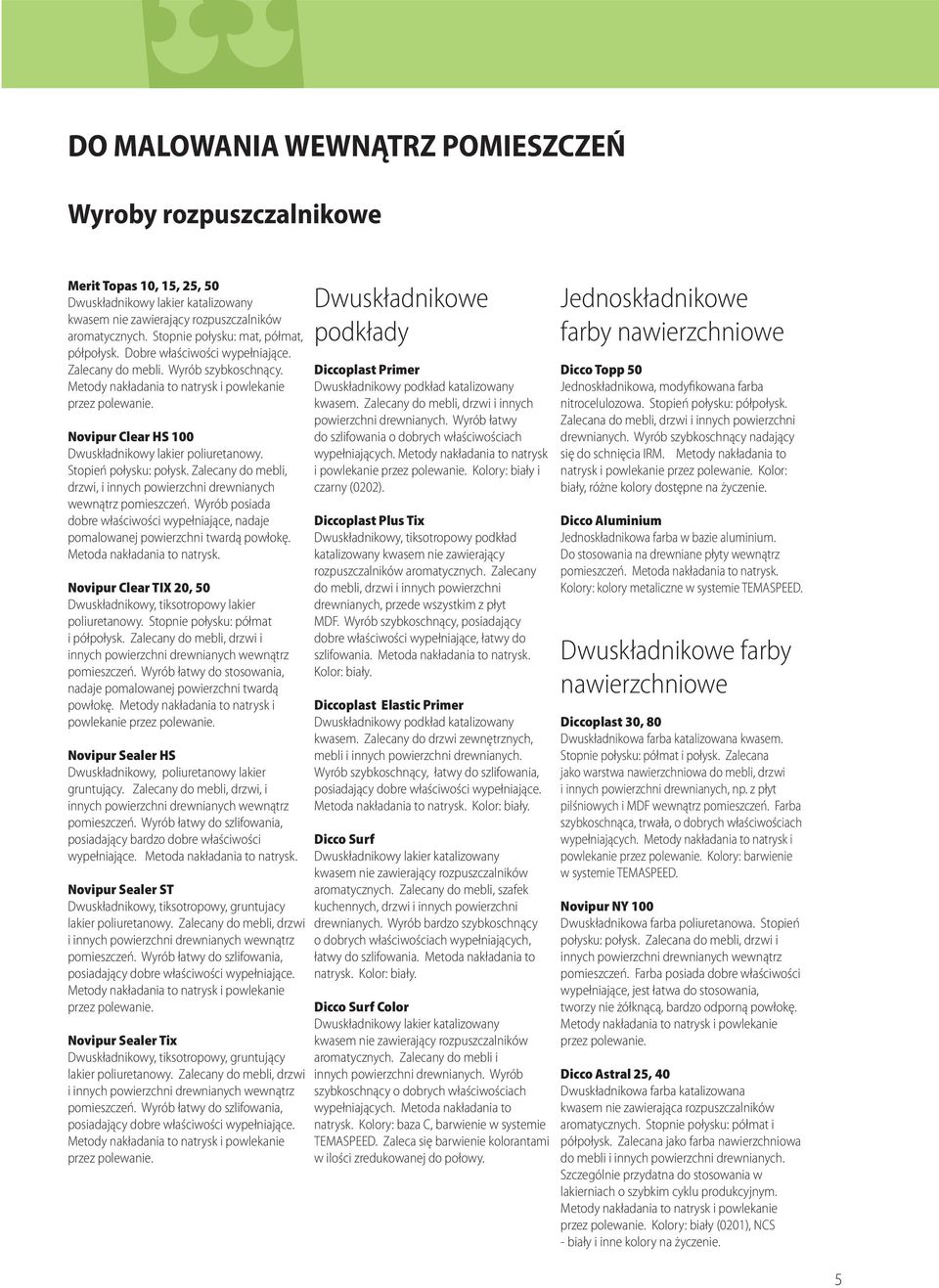 Metody nakładania to natrysk i powlekanie Novipur Clear HS 100 Dwuskładnikowy lakier poliuretanowy. Stopień połysku: połysk.