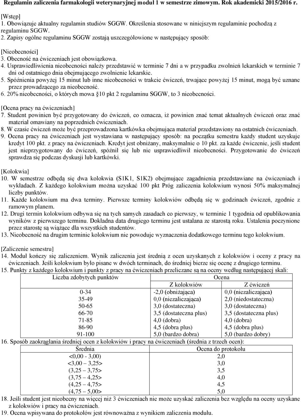 Obecność na ćwiczeniach jest obowiązkowa. 4.