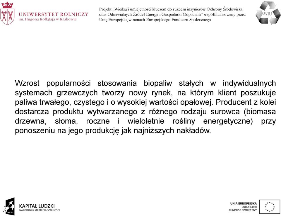 Producent z kolei dostarcza produktu wytwarzanego z różnego rodzaju surowca (biomasa drzewna,