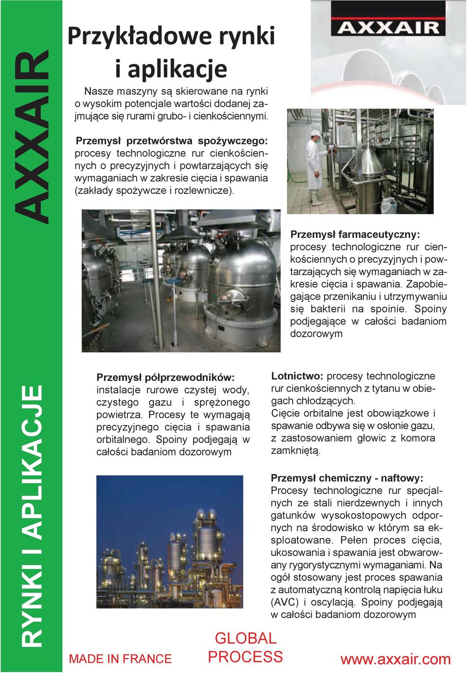 AXXAIRPrzykładowe Przemysł farmaceutyczny: procesy technologiczne rur cienkościennych o precyzyjnych i powtarzających się wymaganiach w zakresie cięcia i spawania.
