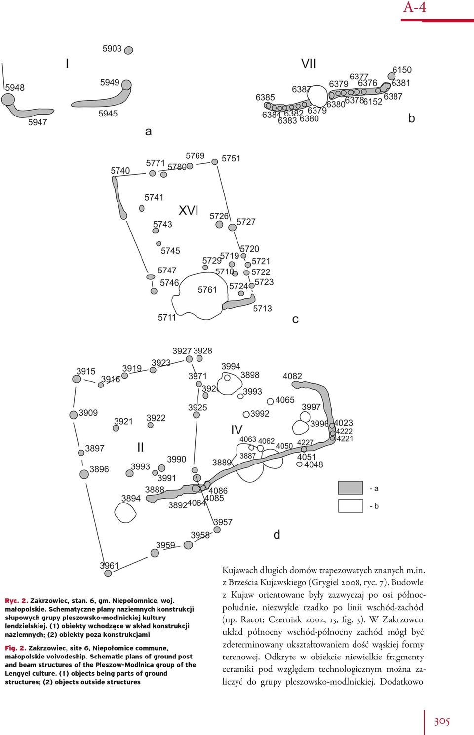 Schematic plans of ground post and beam structures of the Pleszow-Modlnica group of the Lengyel culture.