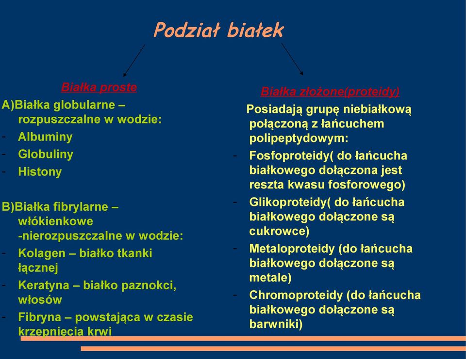 grupę niebiałkową połączoną z łańcuchem polipeptydowym: - Fosfoproteidy( do łańcucha białkowego dołączona jest reszta kwasu fosforowego) - Glikoproteidy( do