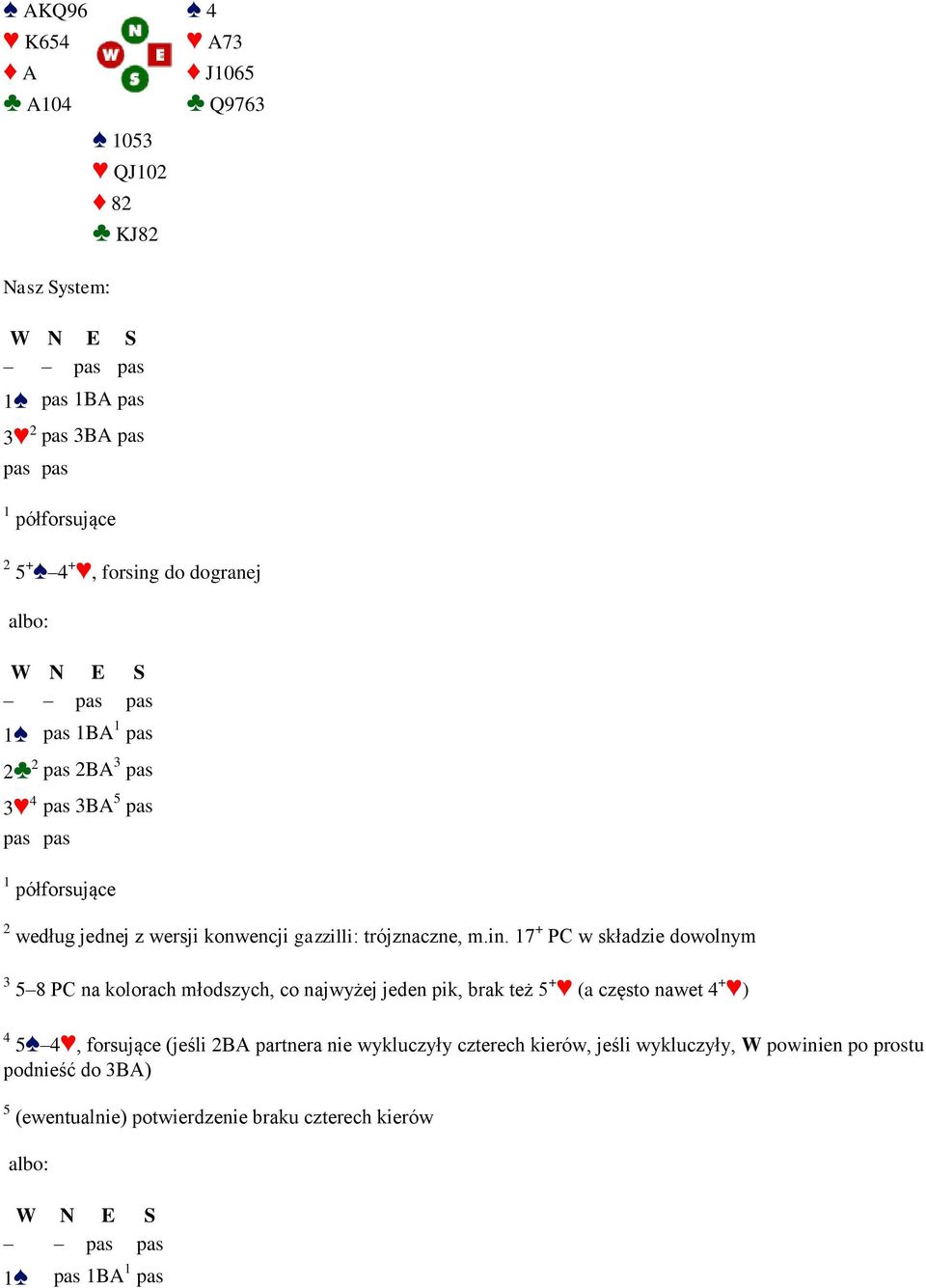17 + PC w składzie dowolnym 3 5 8 PC na kolorach młodszych, co najwyżej jeden pik, brak też 5 + (a często nawet 4 + ) 4 5 4, forsujące