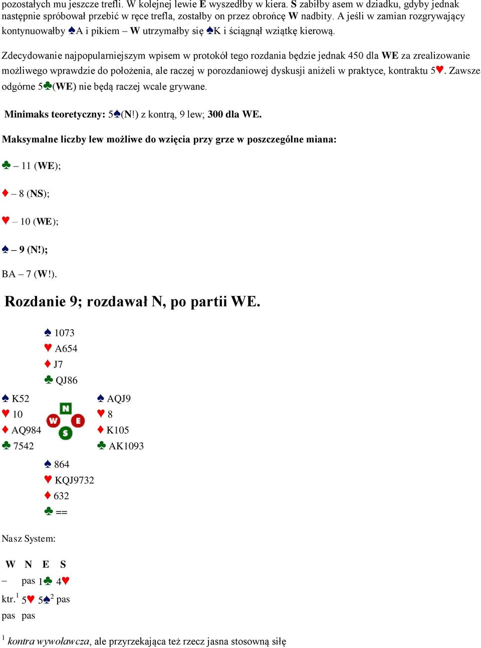 Zdecydowanie najpopularniejszym wpisem w protokół tego rozdania będzie jednak 450 dla WE za zrealizowanie możliwego wprawdzie do położenia, ale raczej w porozdaniowej dyskusji aniżeli w praktyce,