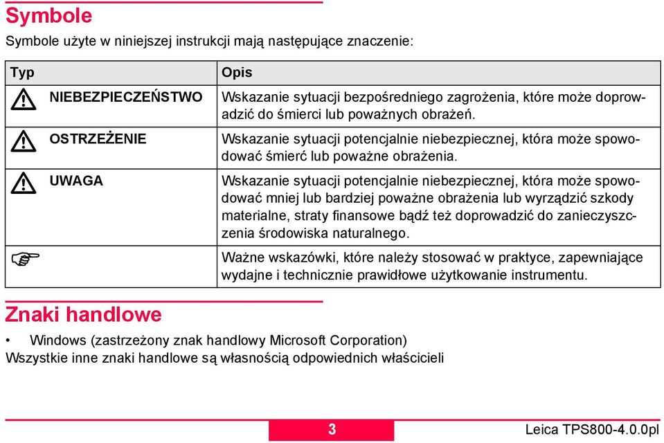 Wskazanie sytuacji potencjalnie niebezpiecznej, która może spowodować mniej lub bardziej poważne obrażenia lub wyrządzić szkody materialne, straty finansowe bądź też doprowadzić do zanieczyszczenia