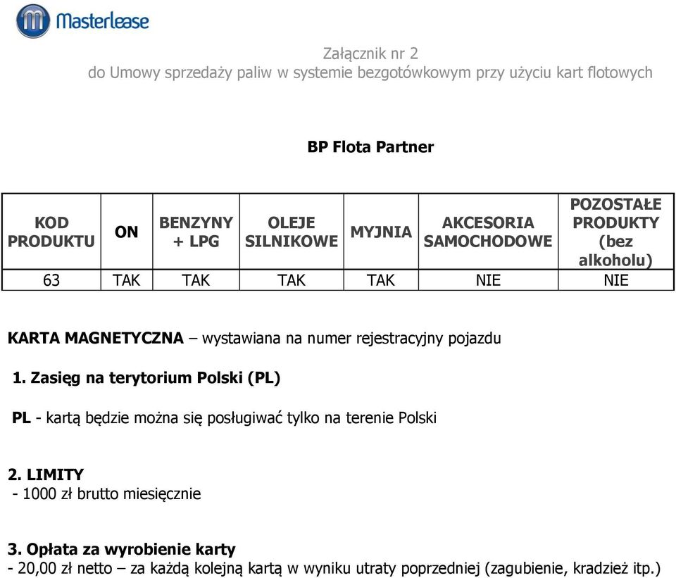 numer rejestracyjny pojazdu 1. Zasięg na terytorium Polski (PL) PL - kartą będzie można się posługiwać tylko na terenie Polski 2.