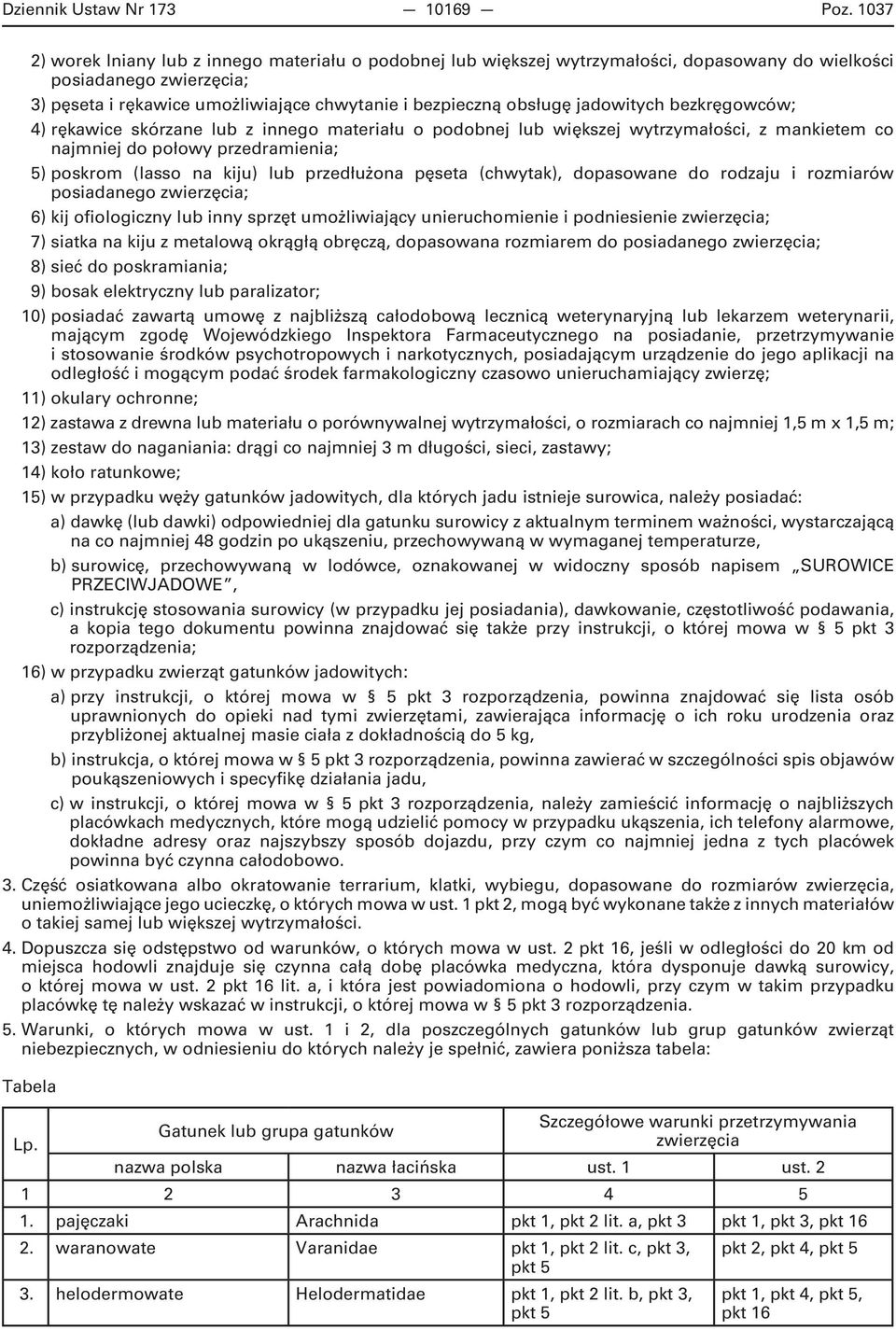 jadowitych bezkręgowców; 4) rękawice skórzane lub z innego materiału o podobnej lub większej wytrzymałości, z mankietem co najmniej do połowy przedramienia; 5) poskrom (lasso na kiju) lub przedłużona