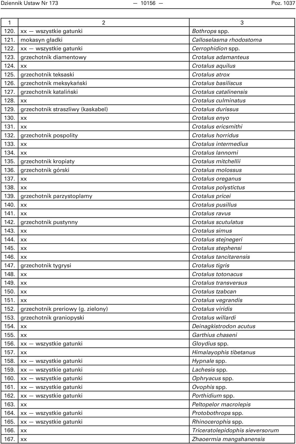 grzechotnik kataliński Crotalus catalinensis 128. Crotalus culminatus 129. grzechotnik straszliwy (kaskabel) Crotalus durissus 130. Crotalus enyo 131. Crotalus ericsmithi 132.