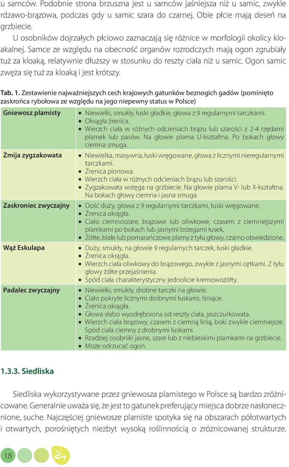 Samce ze względu na obecność organów rozrodczych mają ogon zgrubiały tuż za kloaką, relatywnie dłuższy w stosunku do reszty ciała niż u samic. Ogon samic zwęża się tuż za kloaką i jest krótszy. Tab.