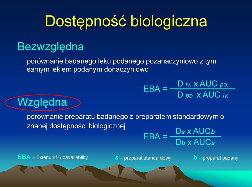 preparatem standardowym o znanej dostępności biologicznej EBA = D iv. x AUC po. D po.