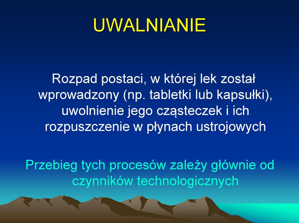 tabletki lub kapsułki), uwolnienie jego cząsteczek i