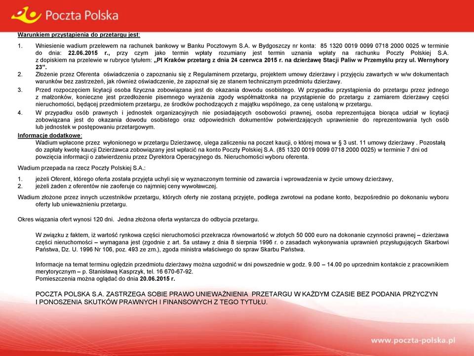 na dzierżawę Stacji Paliw w Przemyślu przy ul. Wernyhory 23