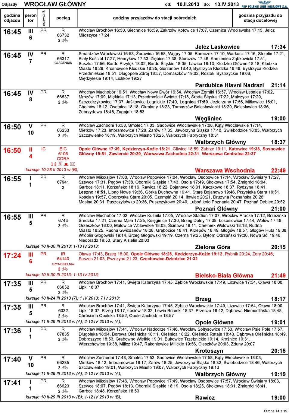 Laskowice : Smardzów Wrocławski :, Żórawina :, Węgry :0, Boreczek :0, Warkocz :, Strzelin :, Biały Kościół :, Henryków :, Ziębice :, Starczów :, Kamieniec Ząbkowicki :, Suszka :, Bardo Przyłęk :0,