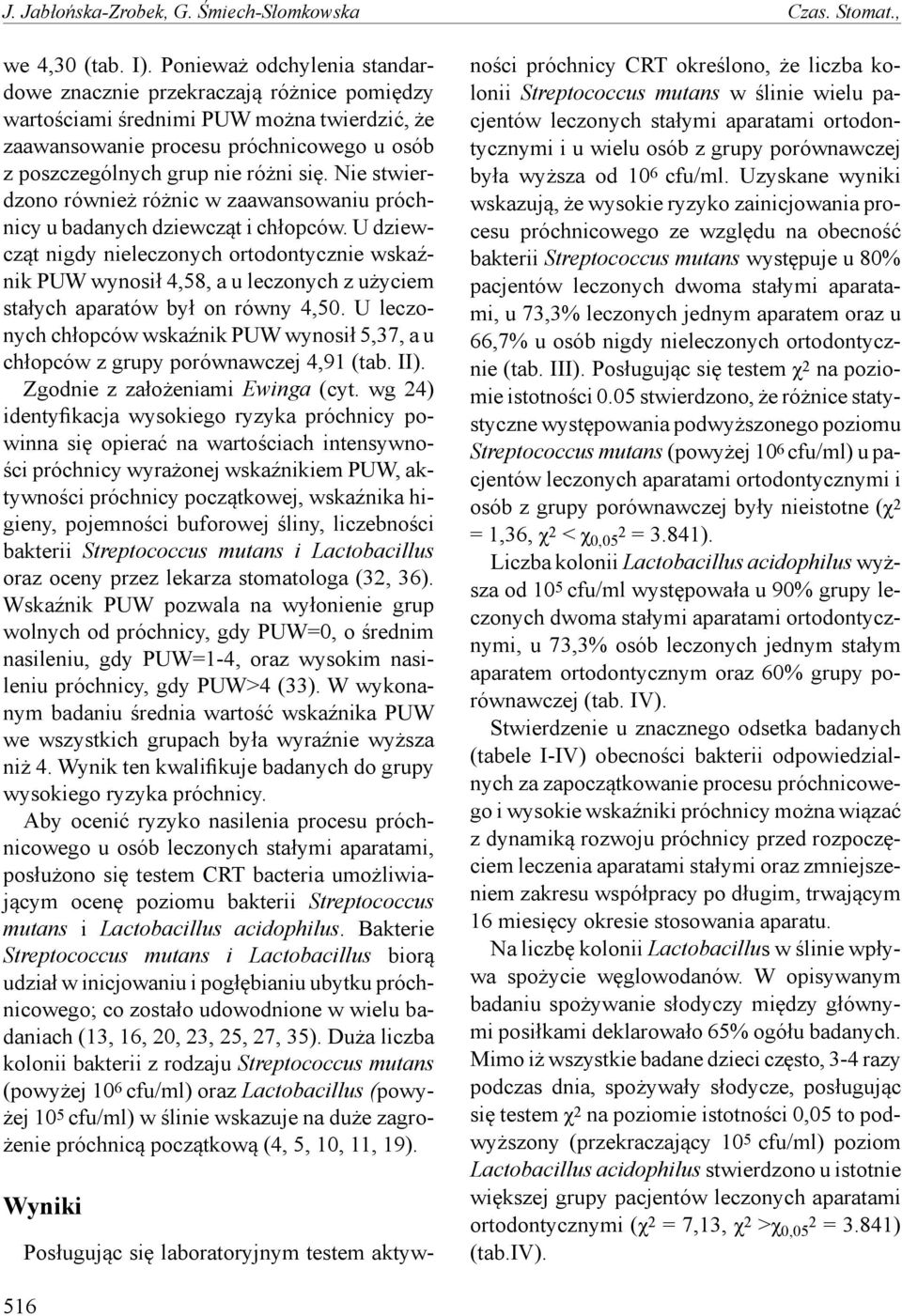 Nie stwierdzono również różnic w zaawansowaniu próchnicy u badanych dziewcząt i chłopców.
