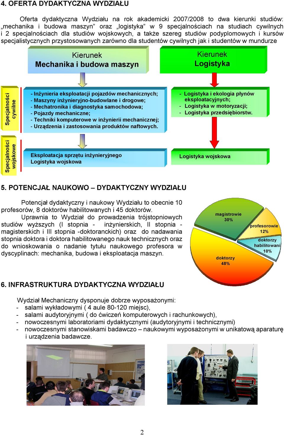 budowa maszyn Kierunek Logistyka Specjalności cywilne - Inżynieria eksploatacji pojazdów mechanicznych; - Maszyny inżynieryjno-budowlane i drogowe; - Mechatronika i diagnostyka samochodowa; - Pojazdy