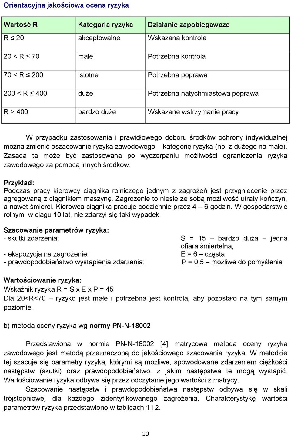 ryzyka zawodowego kategorię ryzyka (np. z dużego na małe). Zasada ta może być zastosowana po wyczerpaniu możliwości ograniczenia ryzyka zawodowego za pomocą innych środków.