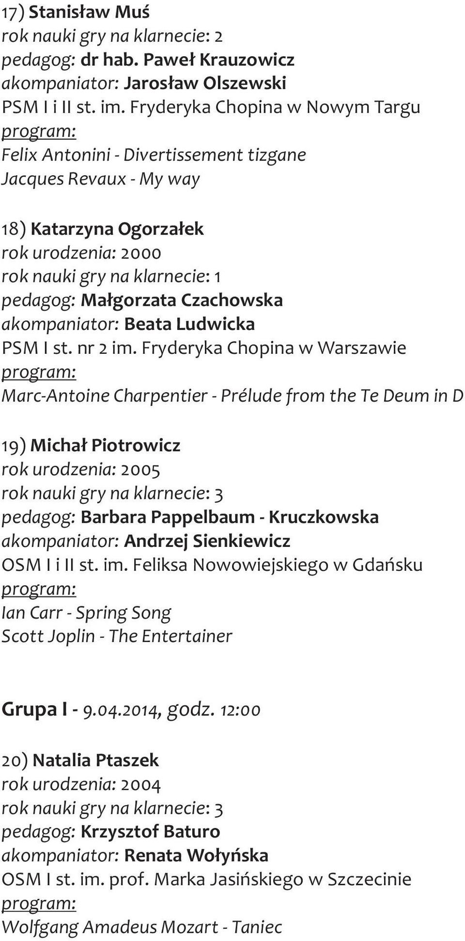 Czachowska akompaniator: Beata Ludwicka PSM I st. nr 2 im.